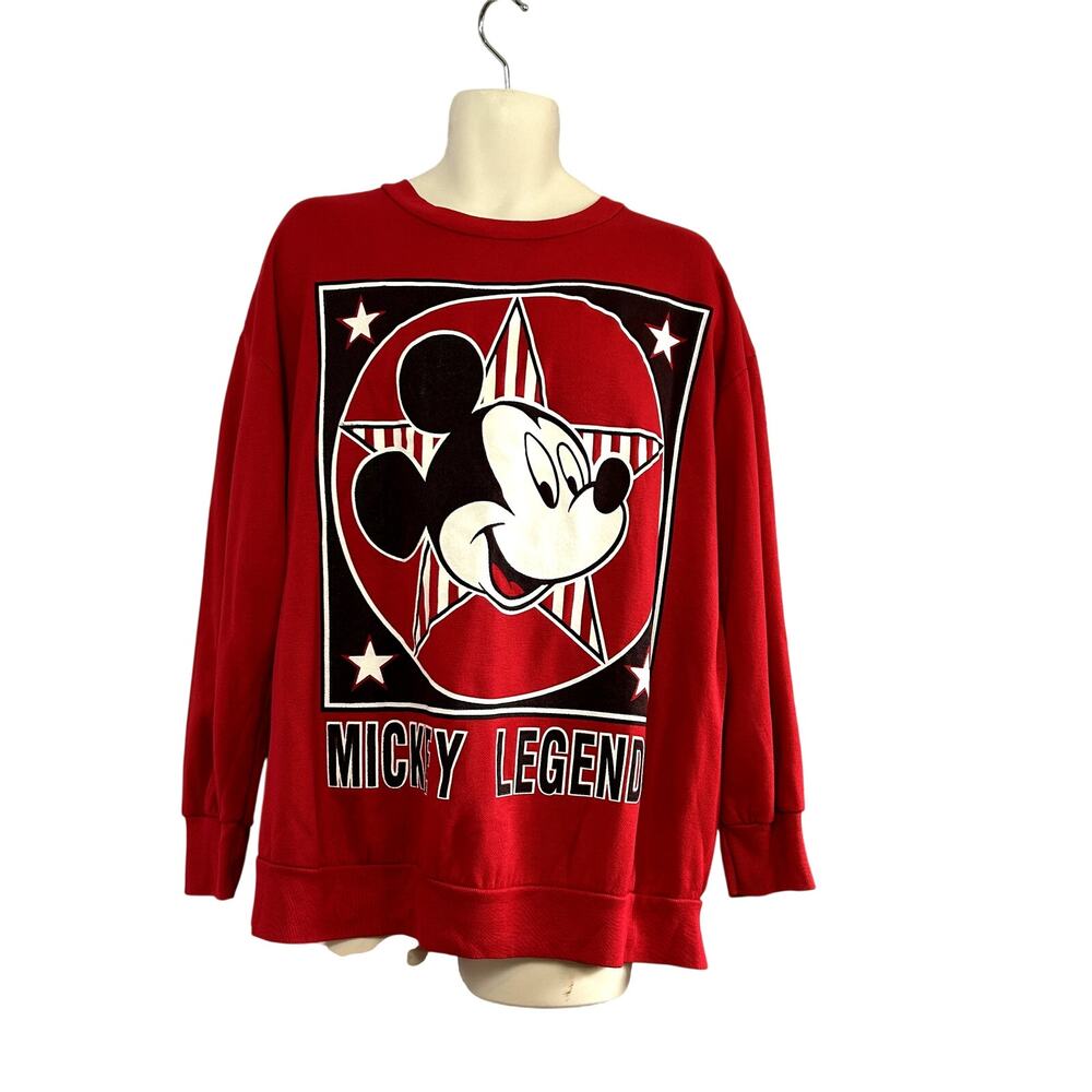 VTG 90s Disney XL Red Mickey Legends Graphic Sweatshirt Streetwear Kidcore Happy